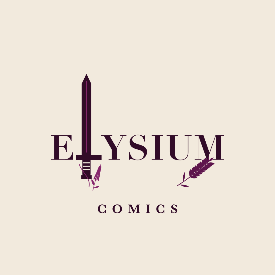 Alternate Elysium Comics wordmark concept using a sword and wheat motif