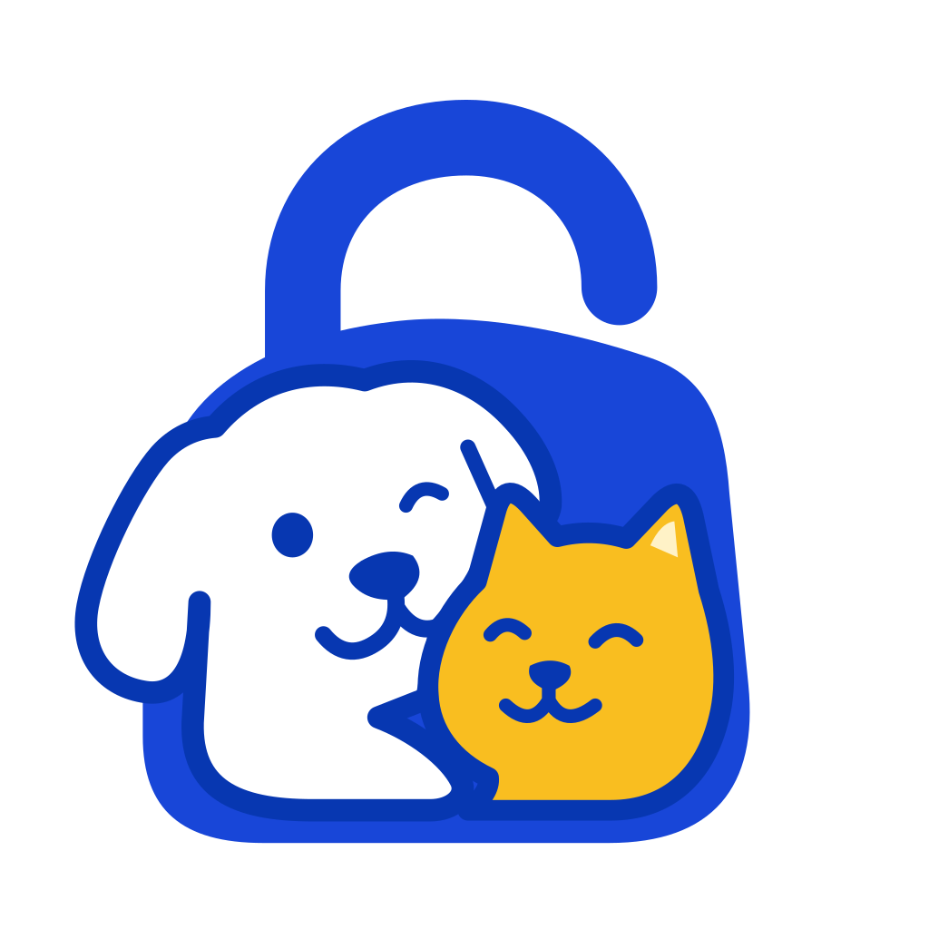 Fur Locked logo featuring a dog and cat in a blue lock shape